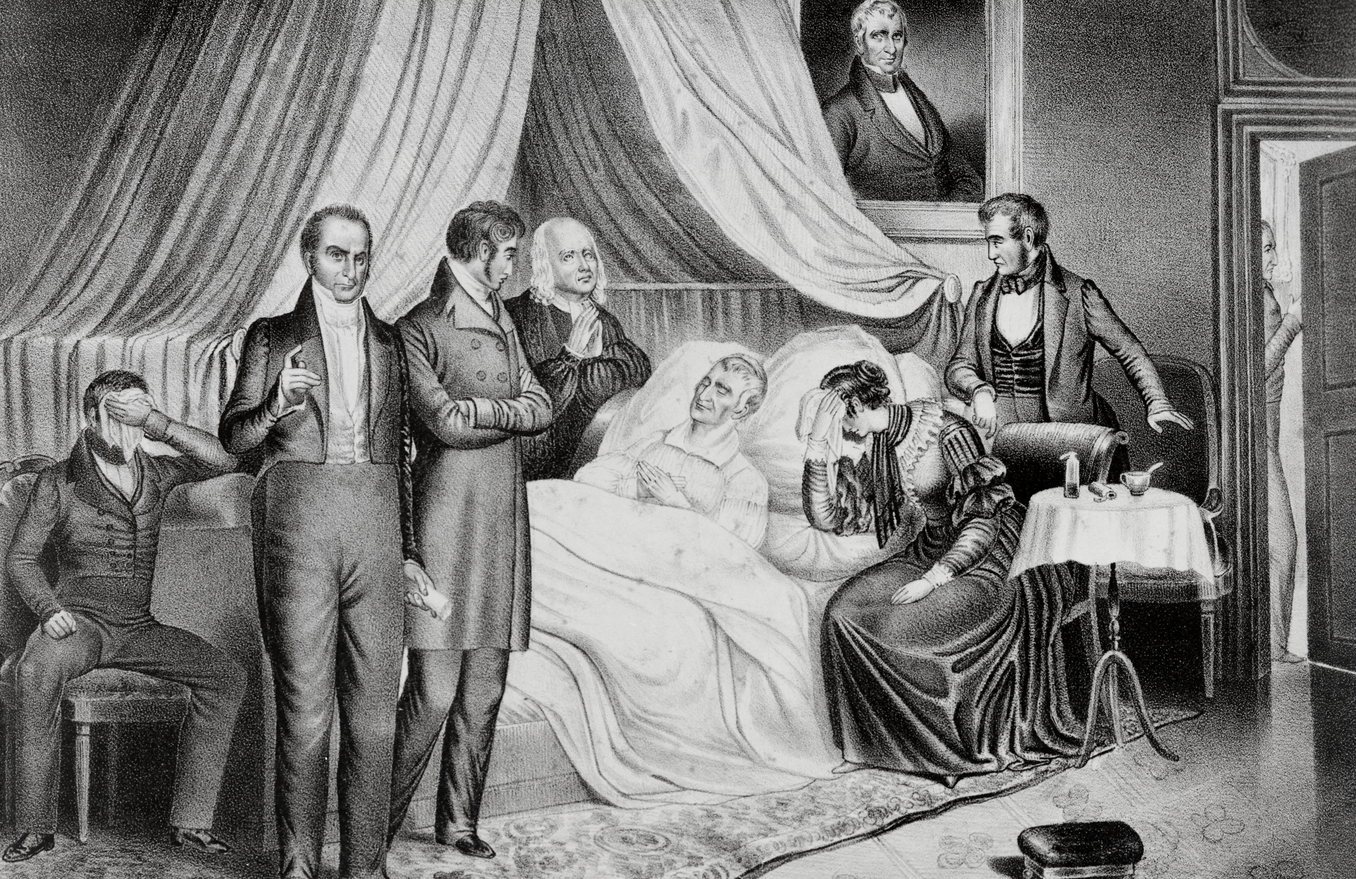 William H. Harrison on His Death Bed with Visitors