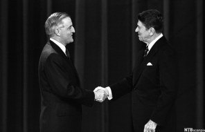 Reagan and Walter Mondale Shaking Hands
